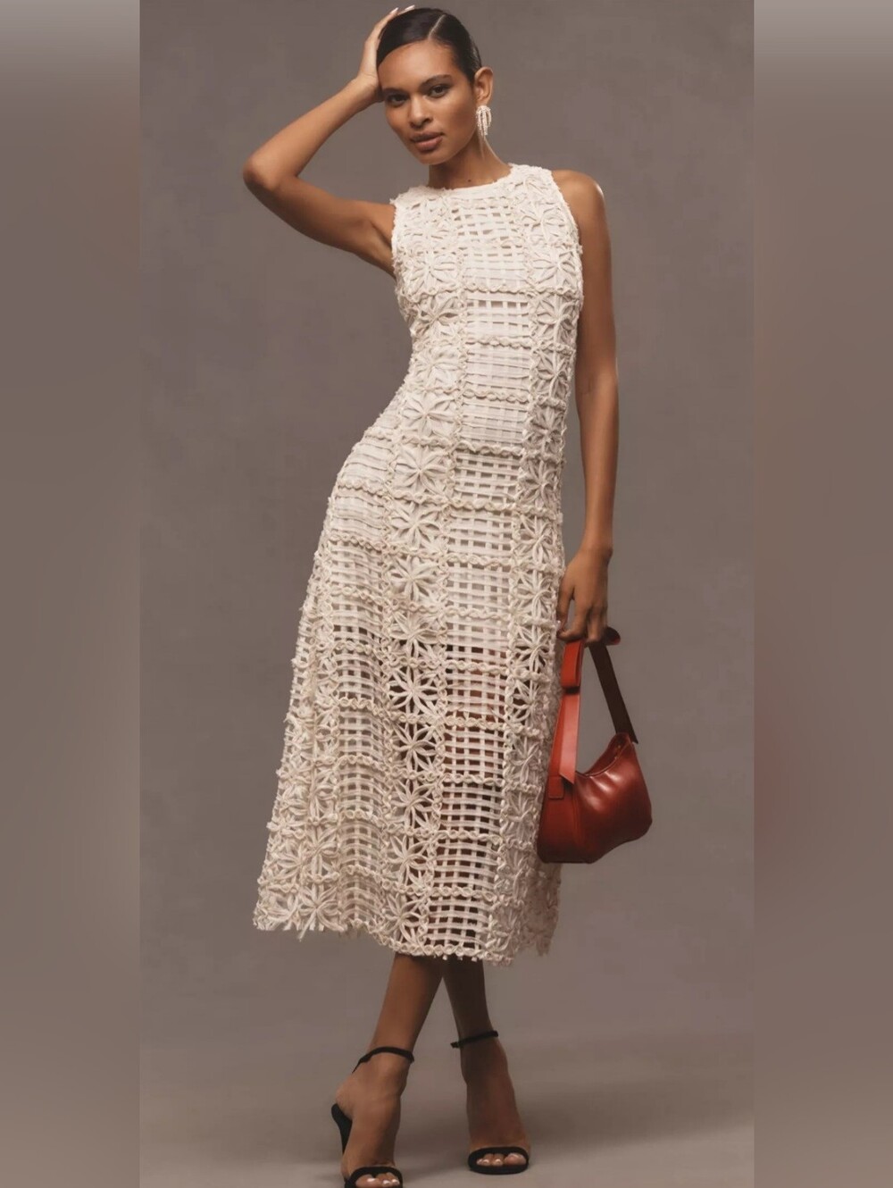 Anthropologie Endless Rose Sleeveless Textured Midi Dress in Cream, Size M